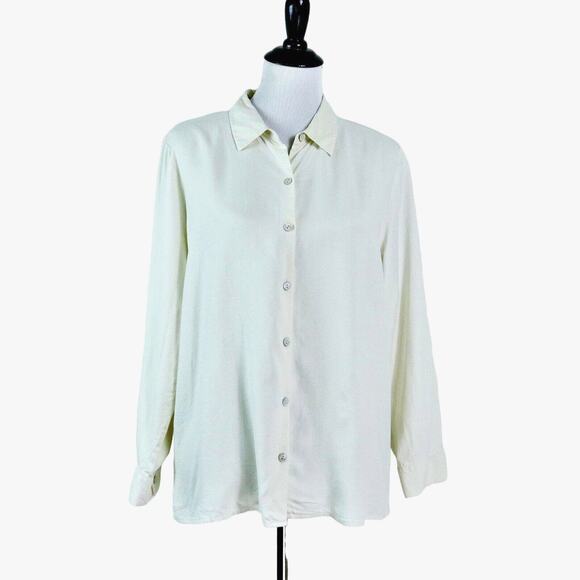 J Jill Size Petite L Woven Silk Button Up Long Sleeve Peplum Cream - Picture 2 of 8